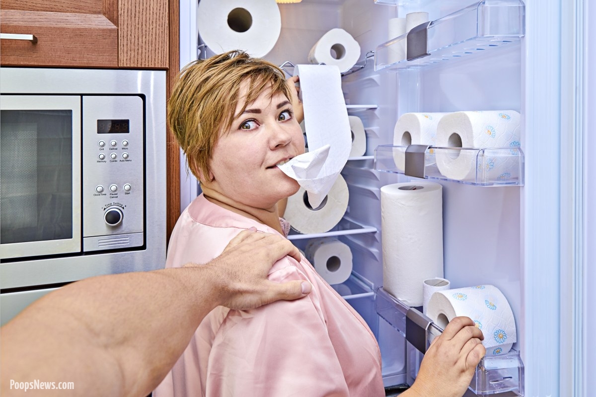 Husband Catches Wife Eating Toilet Paper by Refrigerator in Late-Night Snack Attack: A Tale of Absurdity